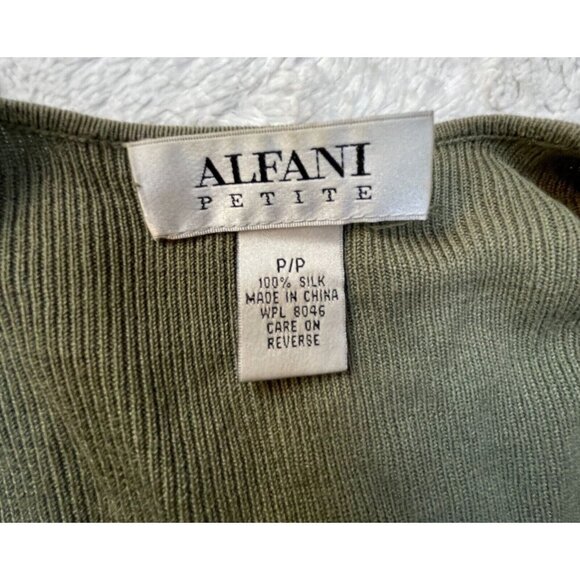 Alfani Petite Womens Size PP Silk Open Front Knit Cardigan Sweater Olive Green - Picture 3 of 8